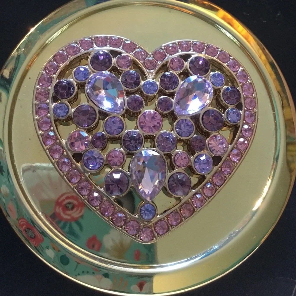 Monet Gold-tone Heart Compact with Pink & Purple Stones